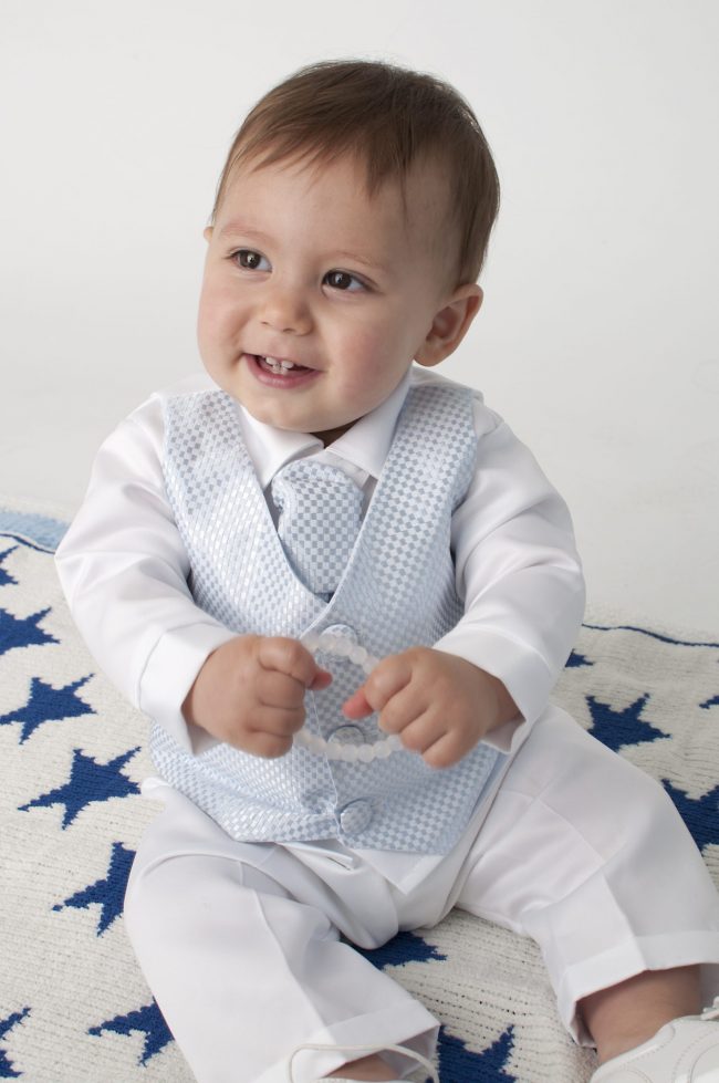 Boys Vivaki Checked Christening Suit in Blue-0