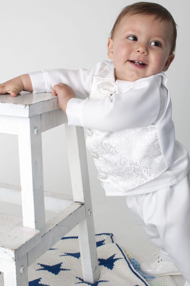 Boys Vivaki Paisley Christening Suit in White-493