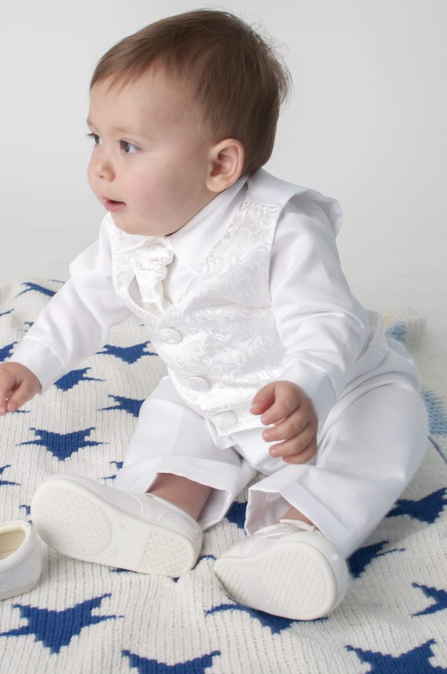 Boys Vivaki Paisley Christening Suit in White-492