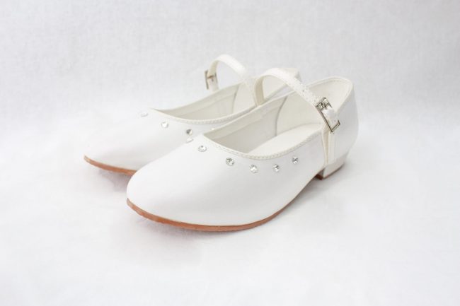 Girls Visara Satin Shoes in White-0