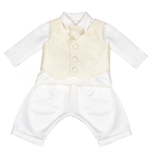 Boys Vivaki Checked Christening Suit in Gold-0