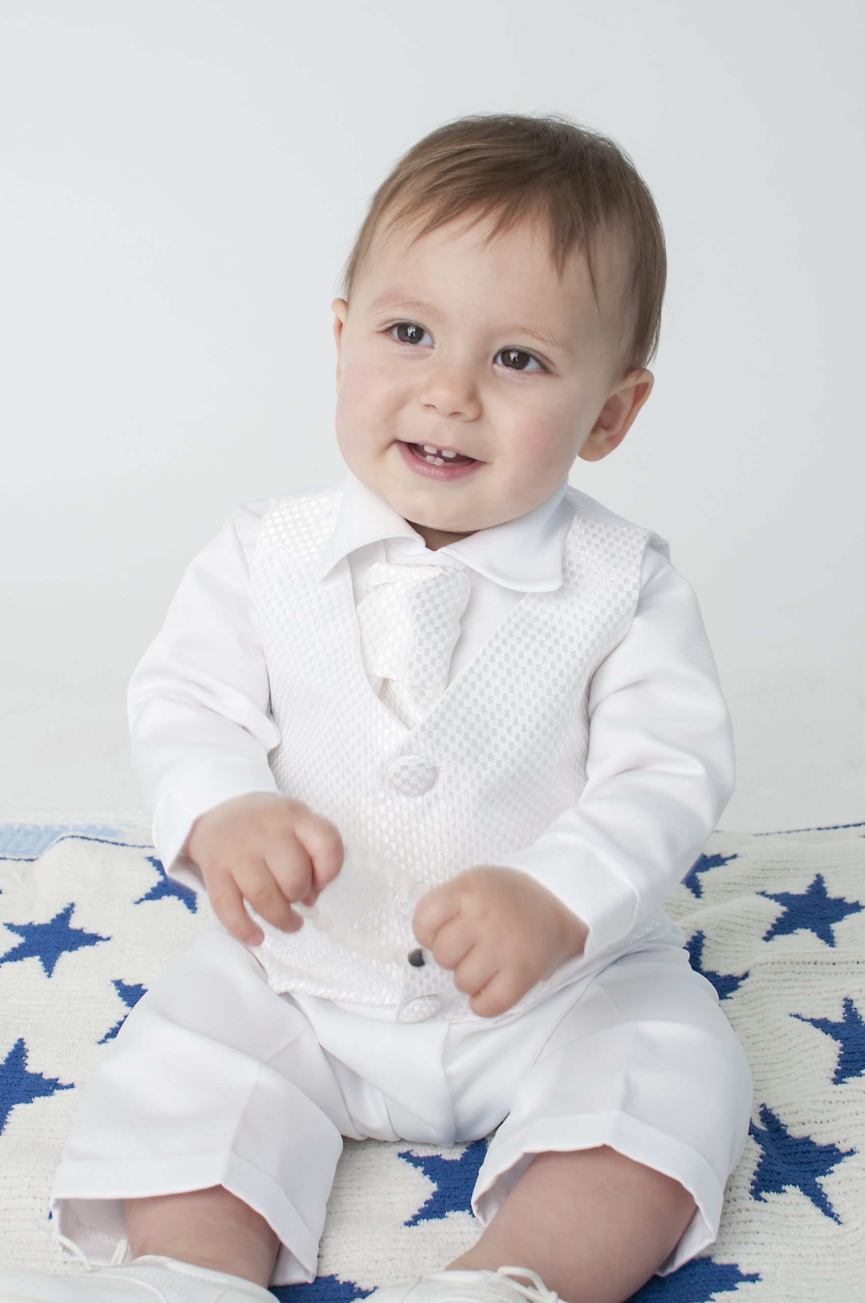 Boys Vivaki Checked Christening Suit in White | Little Giants Ltd