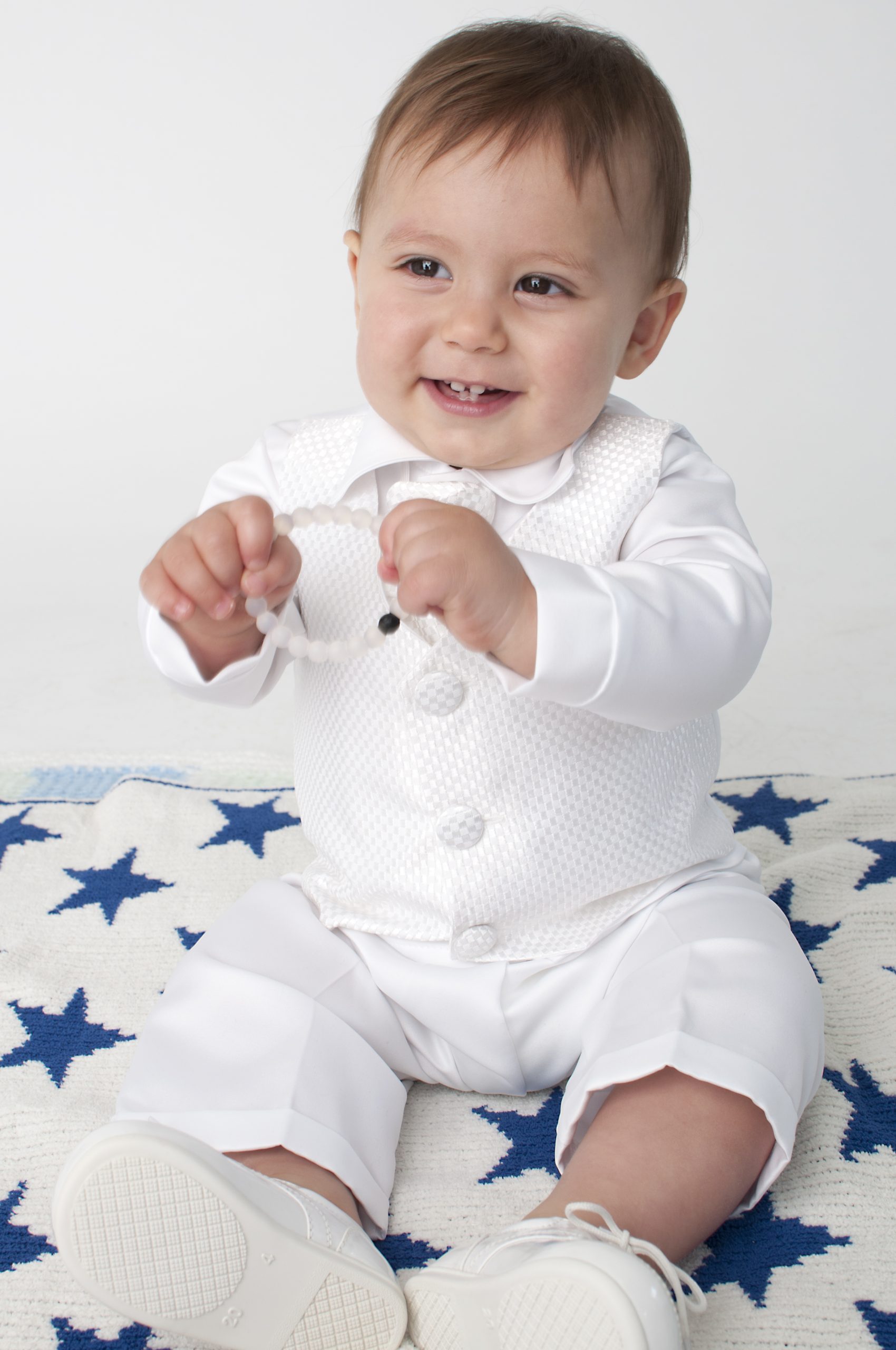 Boys Vivaki Checked Christening Suit in White | Little Giants Ltd