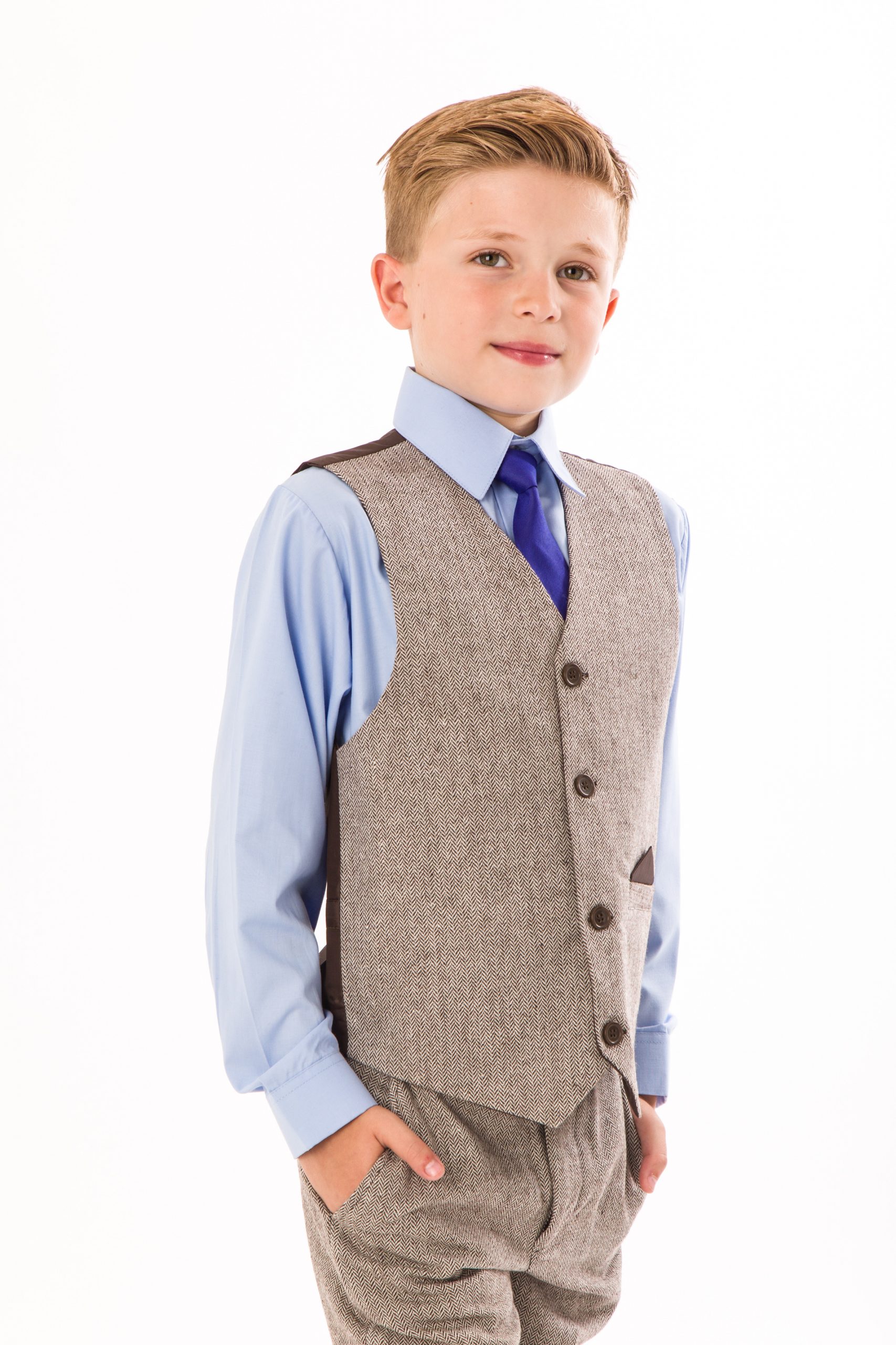 4 Piece boys Herringbone Brown suit | Little Giants Ltd