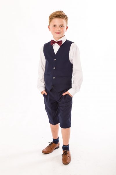 BOYS 4 PIECE NAVY SHORTS SET SUIT WITH BOW TIE-0