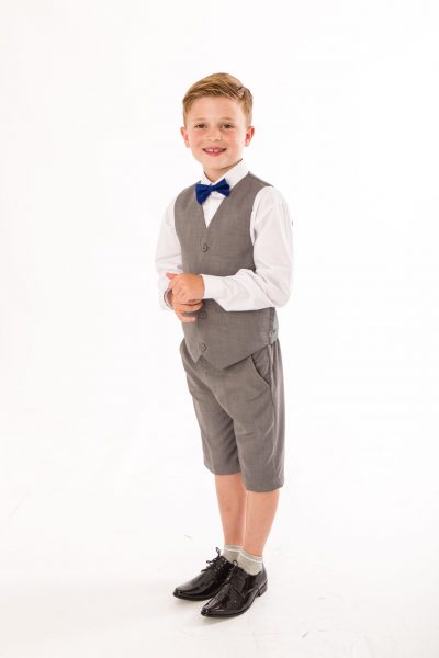 4 BOYS 4 PIECE GREY SHORTS SET SUIT WITH BOW TIE-0