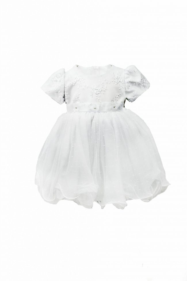 White Embroidery Flower Dress with Short Sleeve-0