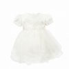 Cream Embroidery Flower Dress with Short Sleeve-0
