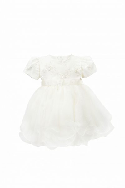 Cream Embroidery Flower Dress with Short Sleeve-0