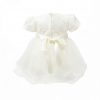 Cream Embroidery Flower Dress with Short Sleeve-1493