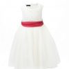 Girls Ivory Flower diamond dress with pink belt-0