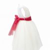 Girls Ivory Flower diamond dress with pink belt-1478