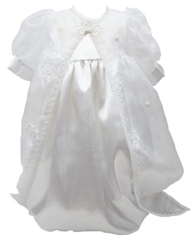White lace with detailed trail Christening dress -0