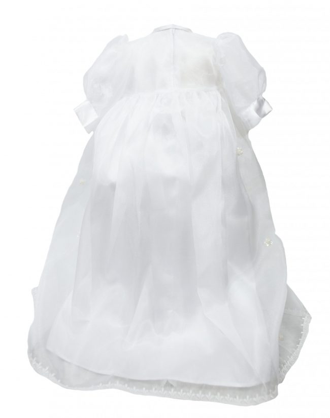 White lace with detailed trail Christening dress -1526