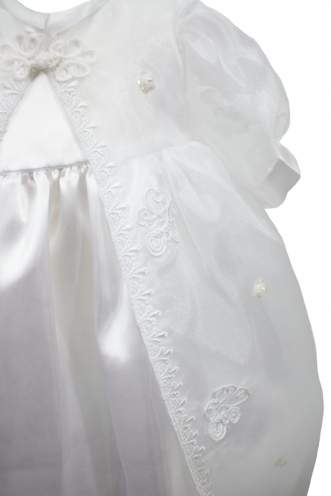 White lace with detailed trail Christening dress -1522
