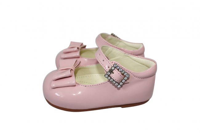 Girls Patent Pink Shoe With Bow-0