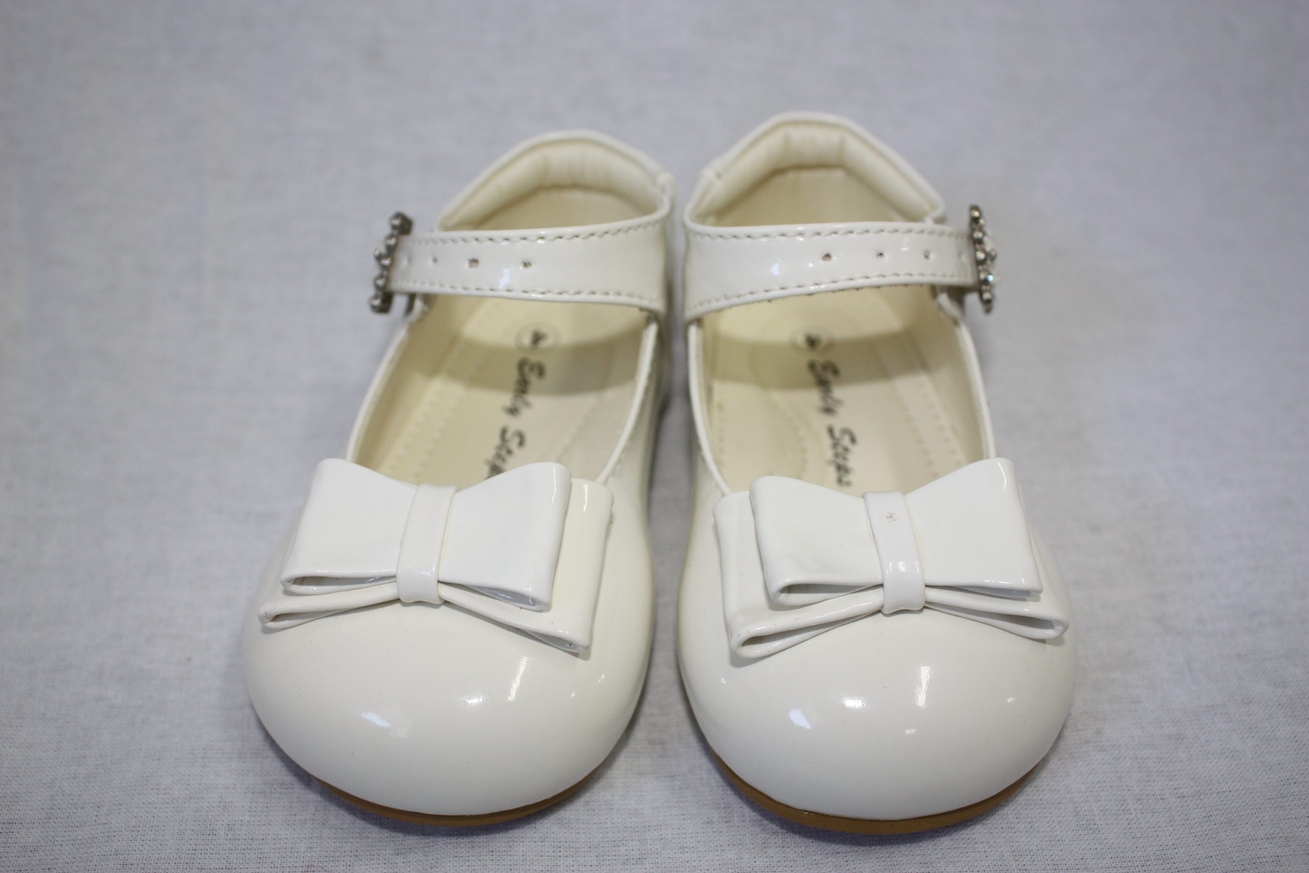 Girls Patent White Shoe With Bow | Little Giants Ltd