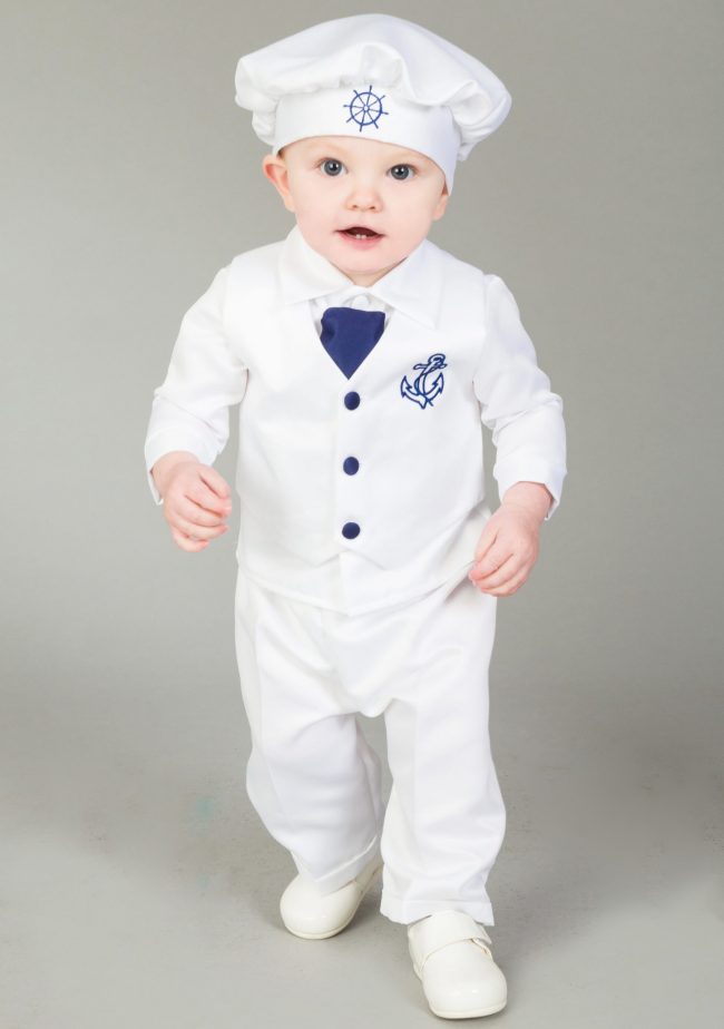 4 Piece Christening Suit White/Navy-0