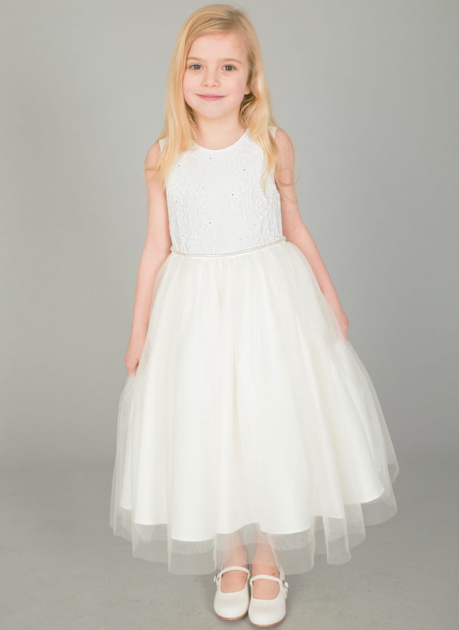 Girls Emboss Design with Sparkles in IVORY-0