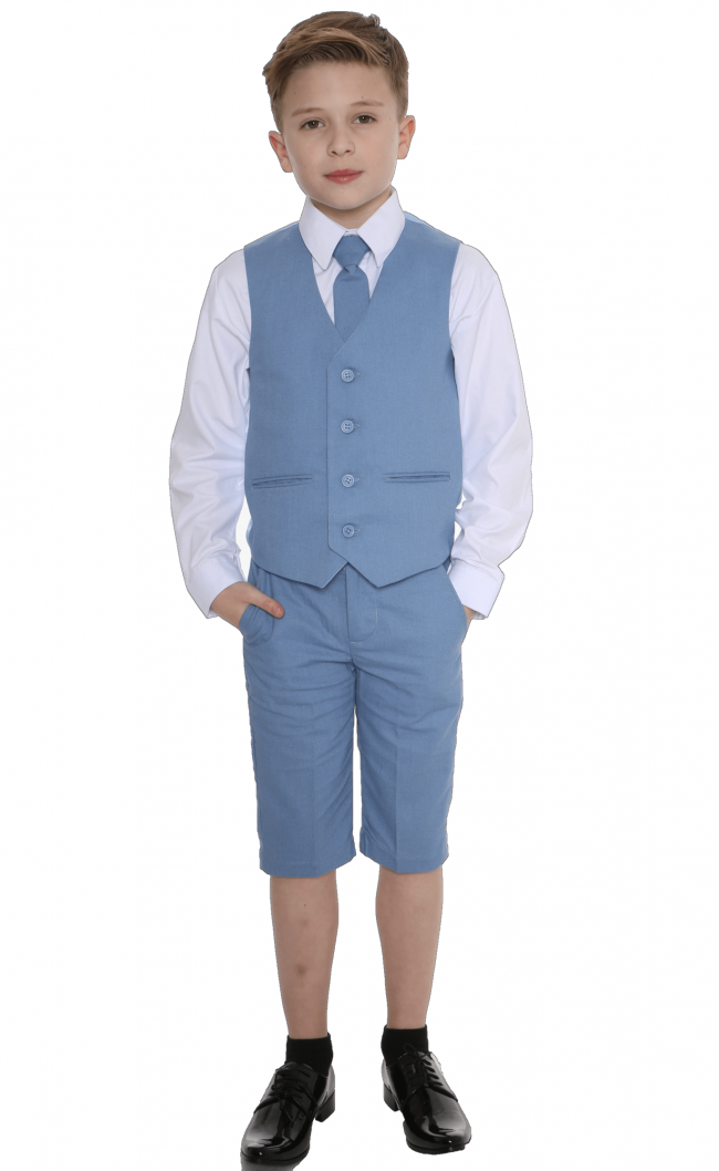 Boys Blue Short Set Linen Suit -0