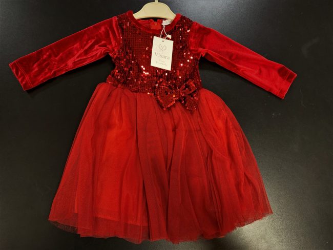 Girls Red Glitter Dress-0