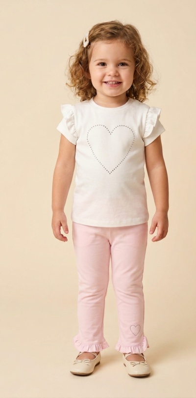 8890 BABY HEART LEGGING SET IVORY PINK