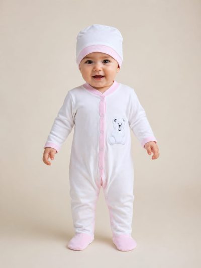 V2607 BABY GIRLS ROMPER IVORY PINK