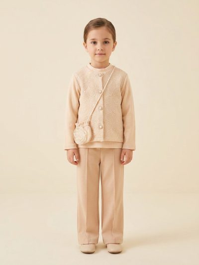 5221 GIRLS SET WITH BAG BEIGE