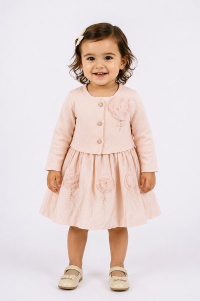 5232 GIRLS DRESS WITH BOLERO PINK