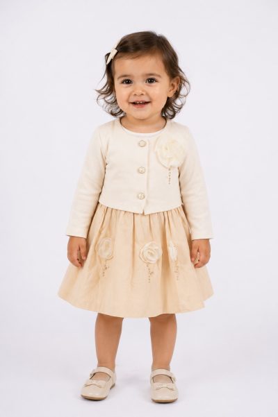 5232 GIRLS DRESS WITH BOLERO BEIGE